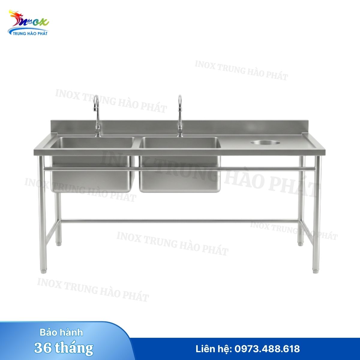 Chậu rửa inox công nghiệp 2 học có bàn giá xưởng